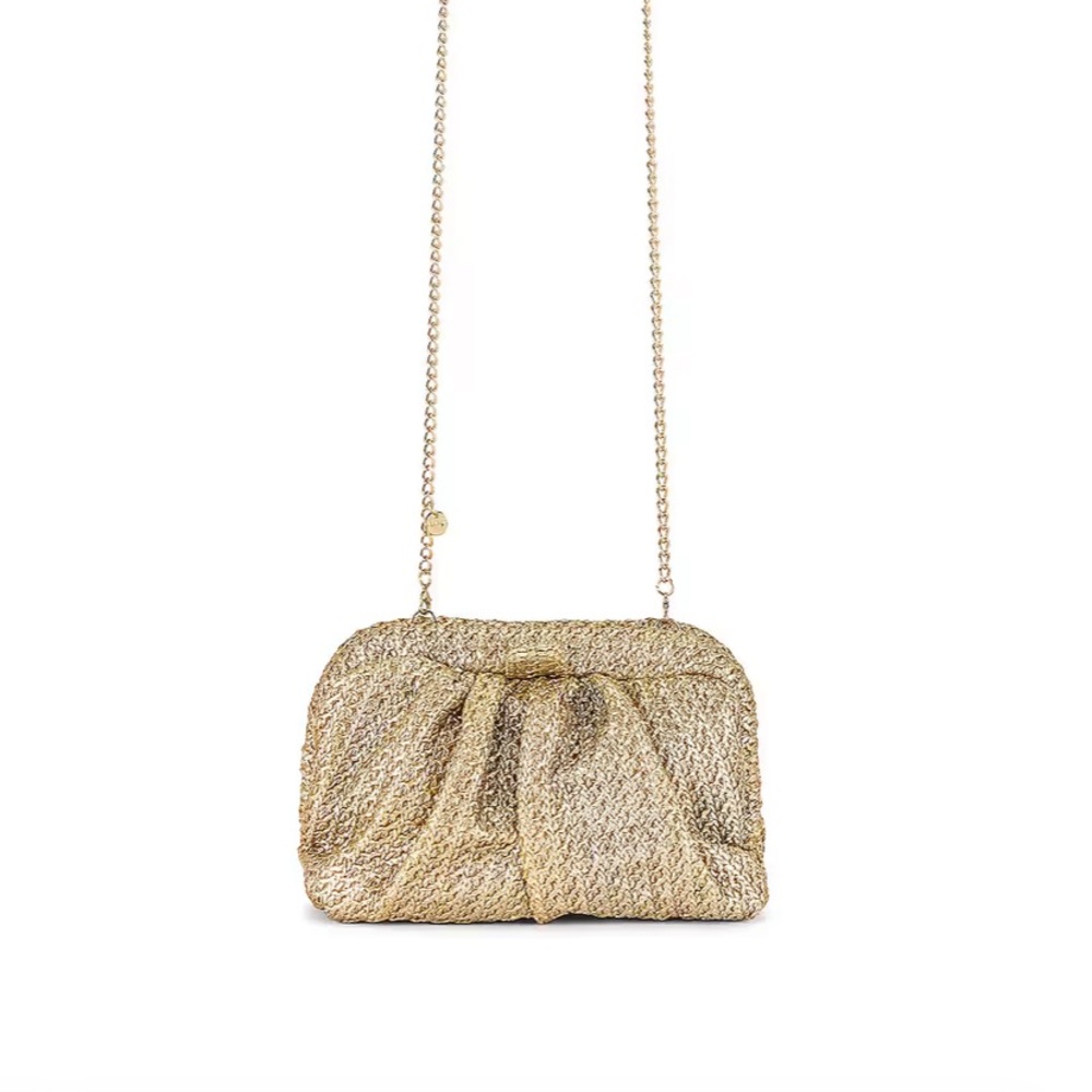 Stevie Pleated Woven Clutch in Gold
